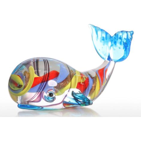 Baleine colorée en verre soufflé, figurine animal décorative, cadeau multicolore, ornement pour maison, sculpture artisanale (1/5)