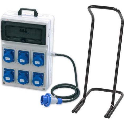Quadro ASC portatile, 3KW 230V, IP65, 6 prese 2P+T 16A, spina 2P+T 16A, con magnetotermico differenziale, pulsante di emergenza e cavalletto - Rosi 2284C (1/3)