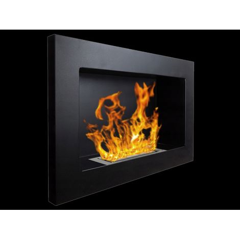 camino bioetanolo da parete divina fire "pisa" in acciaio inox nero 65x12x40 cm (1/10)