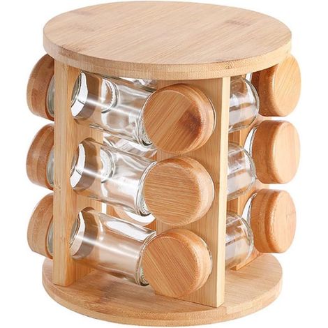 Estante para especias de madera - Organizador giratorio - Organización de cocina - Rotación suave - 15x15x31cm - Color madera (1/5)