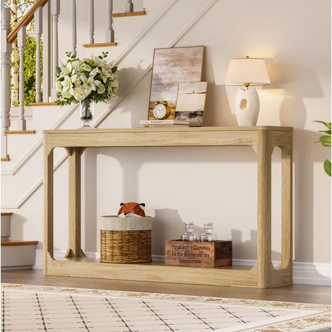 Consola de 140 cm en MDF, con almacenamiento, natural OKMYHOME (1/5)
