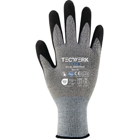TECWERK Handschuhe Flex Gr.10 grau/schwarz EN 388 PSA II TECWERK