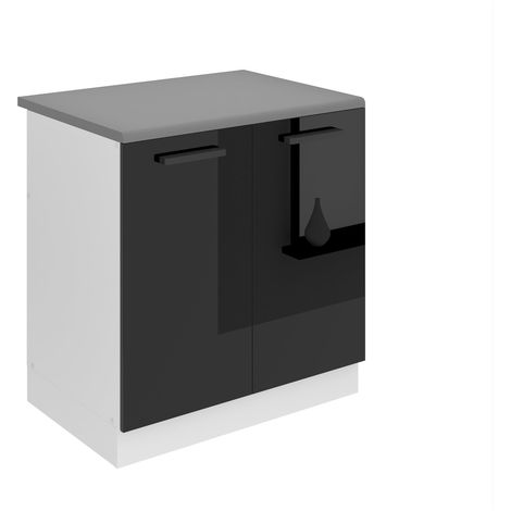 BELINI Meuble Cuisine Bas avec Plan de Travail SDZ I Meubles de Cuisine - Taille: 51,6 x 80 x 85 cm I Meuble sous Evier - 2 Portes I Couleur : Noir très Brillant