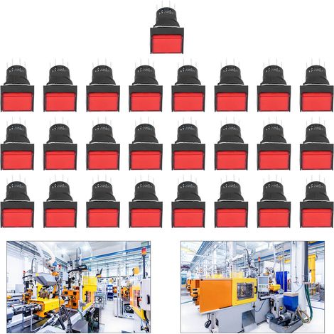 Bouton-poussoir miniature rectangulaire autobloquant et lumineux BERM/BEM-LA16-22DS-J, 16 mm, lot de 25, 220 V, rouge (1/5)