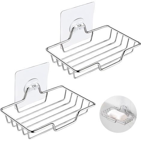 CCYKXA Lot de 2 porte-savon sans perçage en acier inoxydable - Porte-savon mural pour douche, éponge, salle de bain, cuisine (1/5)