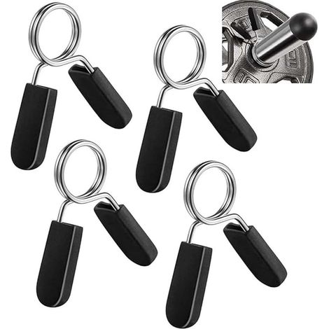 Lot de 4 colliers à ressort de 25 mm pour haltères et barres d’entraînement standard, accessoires de musculation et fitness, fixation des poids sur les barres (1/5)