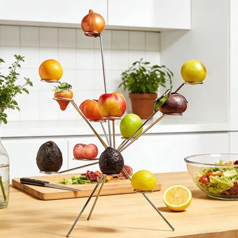 Fruit Stand - Stainless Steel - 360° Ventilated Multi-Arm Design - Kitchen Counter And Dining Table Centerpiece - 1 Piece (1/4)