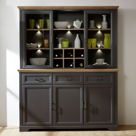 Großer Buffet-Schrank Esszimmerschrank JÜLICH-36 im Landhaus-Stil mit Dekor Graphit und Artisan Eiche Nb. B/H/T: 166/204/48 cm (1/5)