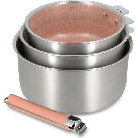 Lot de 3 casseroles 16/18/20 cm en acier inoxydable avec 1 poignée, AGLAE (1/4)