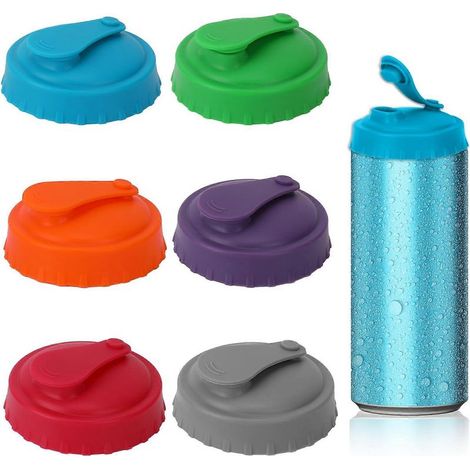 6 capsules en silicone pour canettes, couvercles anti-fuite réutilisables, bouchons alimentaires étanches, protections de boissons, pack de 6, taille standard, idéal pour sodas et bières (1/5)