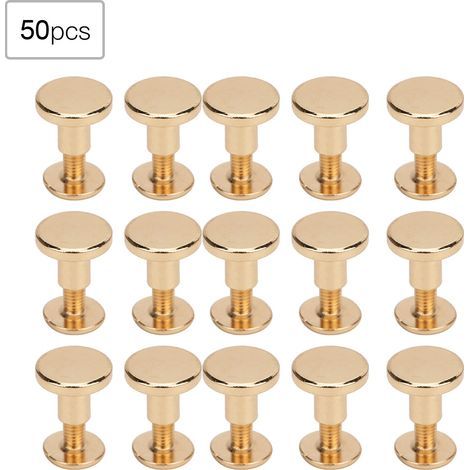 50 Pièces Rivets en Cuivre Pur à Tête Plate de 8mm pour Reliure de Carnets en Cuir - Kit de Vis Dorées (1/5)