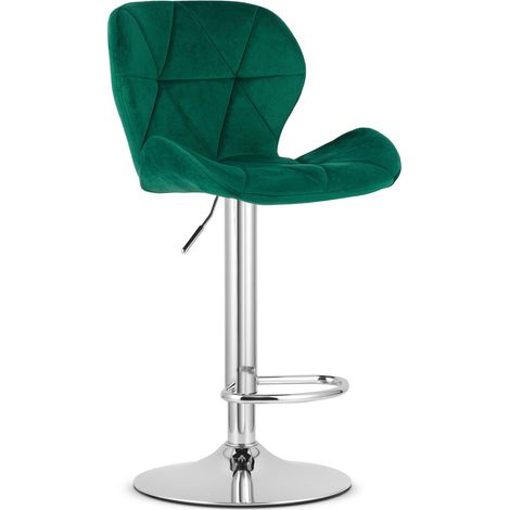 Sgabello da bar West in velluto verde e base cromata (1/5)