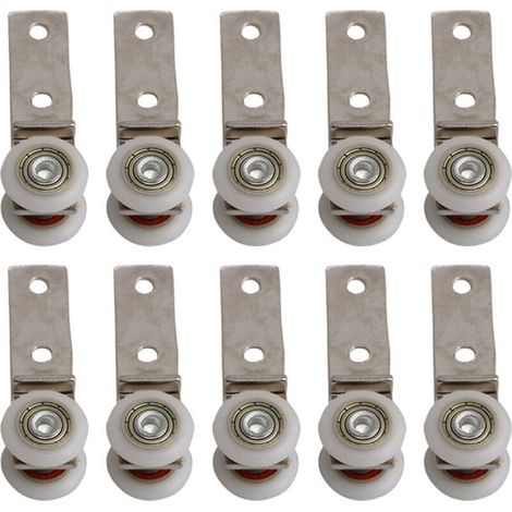 6,5 x 1,9 cm Coude de conduit en métal Roulement Bloc de poulie avec deux Plastique de roue pour porte coulissante fenêtre Cabinet (1/5)
