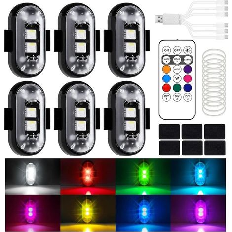 6 pièces LED sans fil lumières de voiture, 8 couleurs, lampe de poche étanche de voiture avec télécommande pour motos, voitures RC, vélos, drones (1/5)