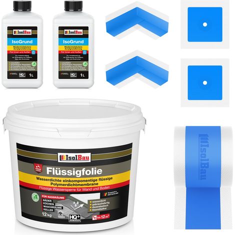 Kit de joint IsolBau 710B, film liquide 12 kg, ruban adhésif Isogrund 2 L, ruban de 10 m, 2 coins, 2 manchettes (1/5)