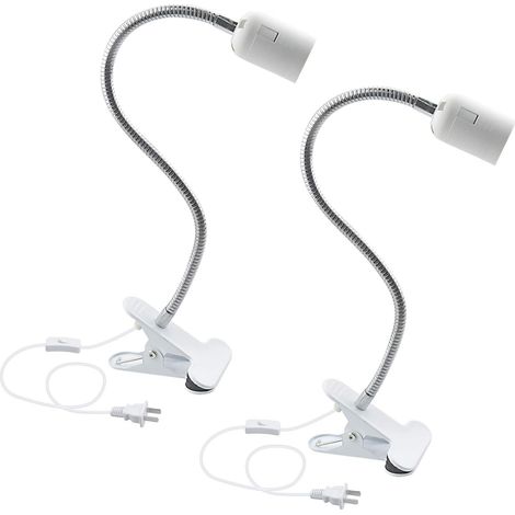 E27 Klemmlampenfassung, Klemmhalter mit 2 Fassungen, mit Dual-Ein/Aus-Schalter, Schwanenhalsschlauch 360 Grad drehbar, für Pflanzen Tischlampe Lesenachtlicht
