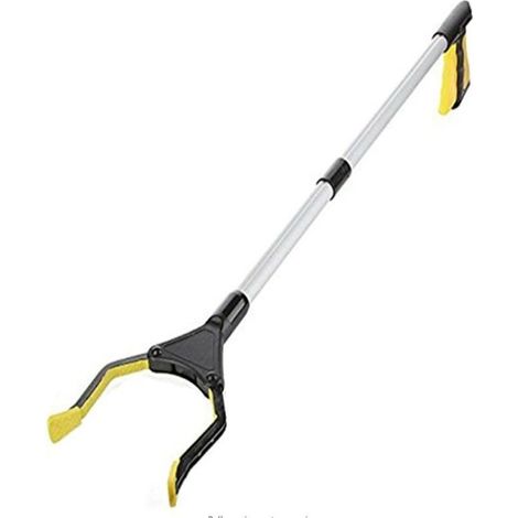 Recolector de residuos para adultos: herramienta mecánica de jardín amarilla, plegable y de brazo largo.