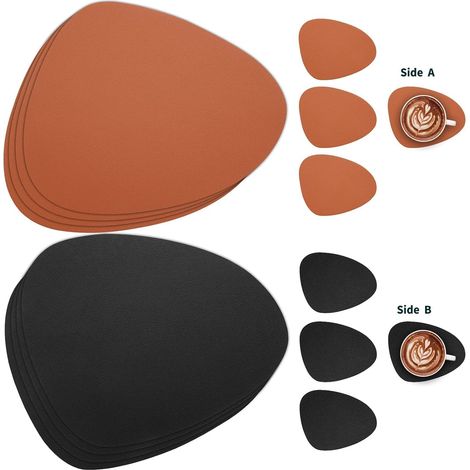 Untersetzer aus Leder und Glas, doppelseitige, rutschfeste, abwaschbare und wasserdichte Kunststoffuntersetzer (schwarz und braun)