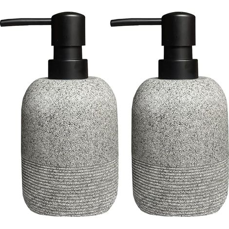 Set mit 2 grauen Seifenspendern inklusive Ersatzpumpen – Flüssigseifenspender-Set für Badezimmerablagen, Küchenseifenspender (1/5)