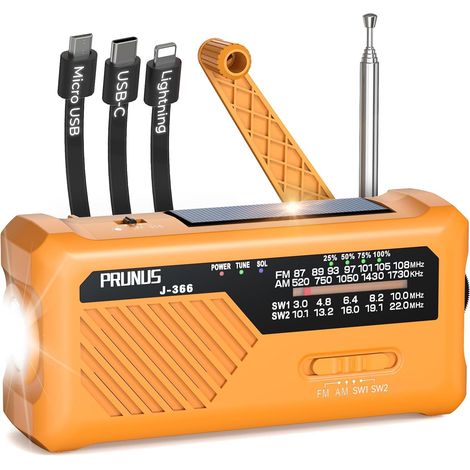 Radio de Survie Dynamo Solaire, Rechargeable Et à Piles AAA Radio Dynamo Survie 2000 mAh avec Manivelle, Alarme SOS, Lampe de Poche Et Charge USB-C pour Camping Et Urgences (1/5)