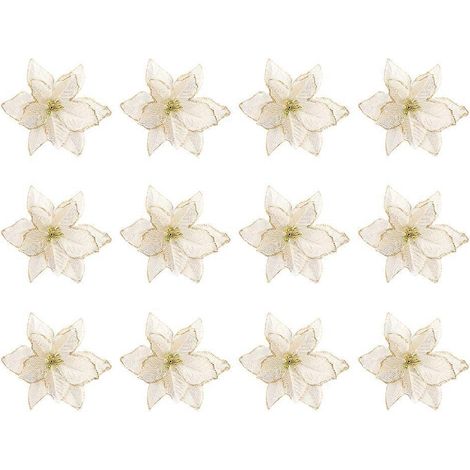 24 fleurs de Noël en poudre dorée simulée, accessoires décoratifs pour sapin et couronne de Noël-14X14CM-Golden