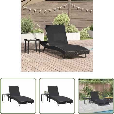 Transat avec table -  Transat 2 pcs Noir polyrotin (1/5)