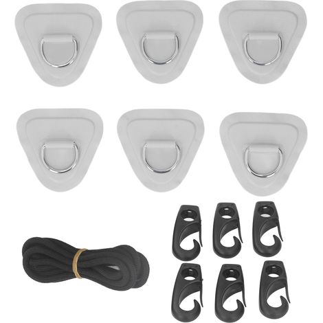 6 Pièces Anneaux en D PVC avec Cordes Élastiques Acier Inoxydable, pour Bateaux Gonflables, Canoës, Kayaks, Planches de Surf et Paddle, Gris (1/5)