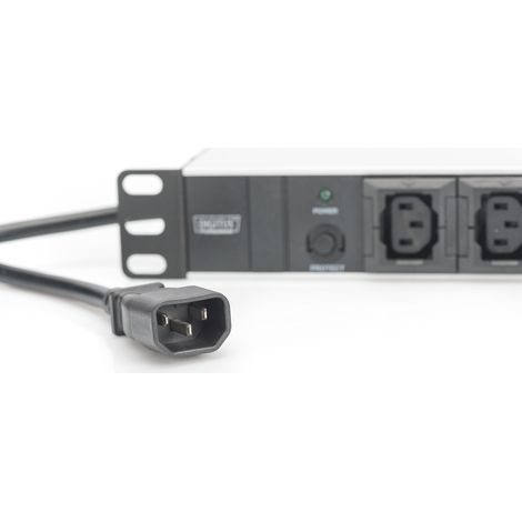Steckerleiste DIGITUS 1HE 10fach IEC C13, ¿-Schutz, AluAllgemein:Gerätetyp: Verlängerungsschnur - externRack-Größe: 48.3 cm ( 19&34 )Stromversorgungsgerät:Eingangsspannung: Wechselstrom 250 V (DN-9540 (1/5)