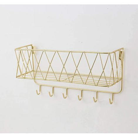 Estante mural con rejilla de metal, estante con ganchos, toallero, estante flotante para decoración del hogar (1/4)
