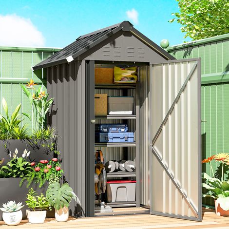 Abri de jardin métallique, 1,17 m². Abri à outils avec toit en pente, ventilation, serrure et gants. 122 x 121 x 192 cm