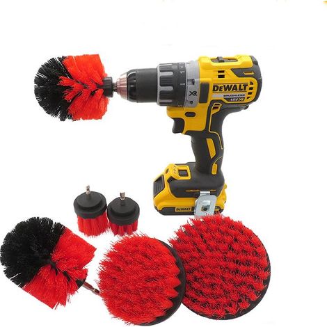 Kit de nettoyage de jantes de pneus de voiture (6 pièces) avec brosse et perceuse (rouge) (1/5)
