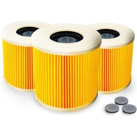 Lot de 3 filtres à cartouche + 3 vis de fermeture supplémentaires - Pour aspirateur Kärcher WD3 Premium WD2 WD3 WD 3 MV3 WD 3 P - Kit d'extension remplace 6.414-552.0, 6.414-772.0dyk- (1/4)