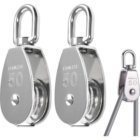 2 rulli singoli per carichi pesanti M50 in acciaio inox, girevoli a 360°, per funi, portata fino a 400 kg (1/5)