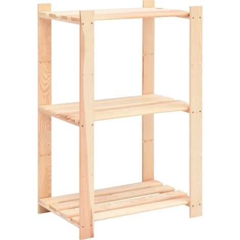Ripiano portaoggetti 3 livelli 60 x 38 x 90 cm pino massiccio 150 kg beige 020000655