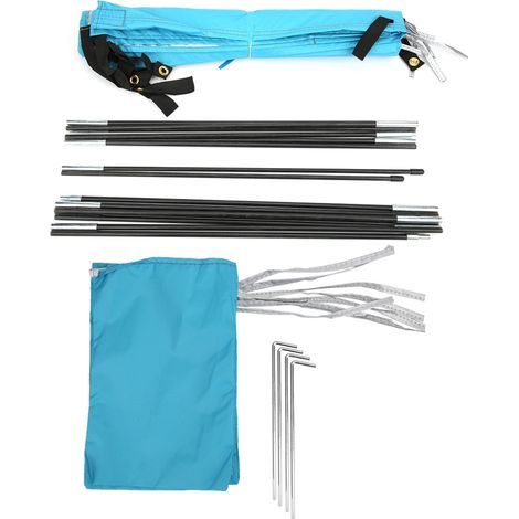 Tragbares, doppelt faltbares Strandzelt aus silbernem Polyester, ideal für Strandurlaube. (1/5)