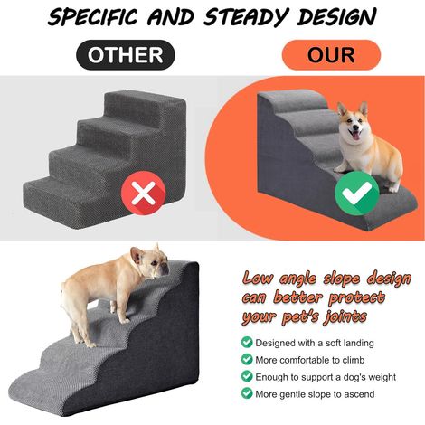 Escalier pour chien pour lits hauts, 5 marches, pour petits chiens et chats, lit incurvé pour animaux de compagnie, escalade, marche équilibrée antidérapante, pour animaux d'intérieur plus âgés (1/5)