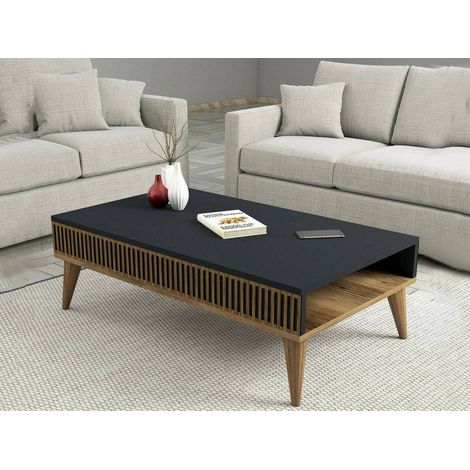 Dmora - Wohnzimmertisch Capricorn, Niedriger Wohnzimmertisch, Kaffeeregal, Couchtisch für Sofa, 105x60h35 cm, Walnuss und Anthrazit, mit verstärkter Verpackung (1/4)