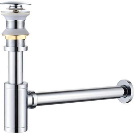 Siphon avec drain et sans trop-plein, siphon d'évier universel anti-odeurs en laiton, siphon escamotable, siphon de vidange, chromé (1/5)