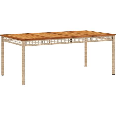 Table de jardin Table d'extérieur beige 180x90x75 cm résine tressée et acacia (1/5)