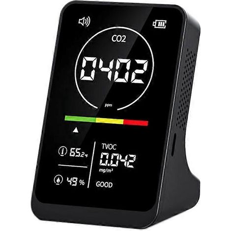 1 appareil de mesure numérique de la qualité de l'air rechargeable : moniteur de CO2, de COVT, de température et d'humidité, détecteur de CO2 avec alarme pour la maison (1/4)