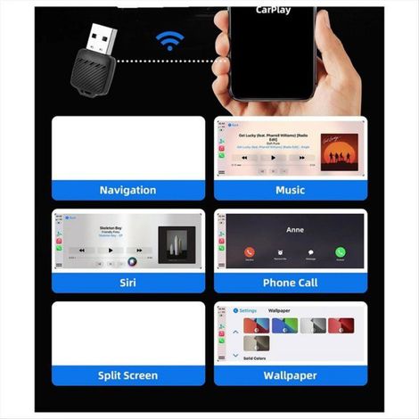 Adaptateur Sans Fil pour Voiture Android, Dongle CarPlay 2 en 1, Systèmes Intelligents pour Voiture, Boîtier Intelligent AI pour (1/5)