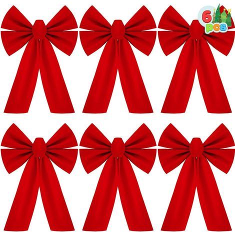 6 große rote Samtschleifen 33 x 22,9 cm, Weihnachtsbaumkranz-Dekoration für den Innen- und Außenbereich (1/3)