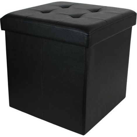 Pouf Coffre Pliable Capitonné "Cesaro" 37cm Noir (1/3)