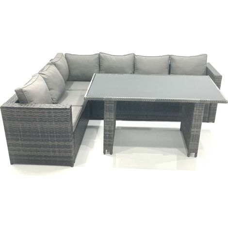 Fimous Lounge Rattan Corner Sofa Set Outdoor Garden Furniture Rectangular Dining Table Chair Set (1/5)