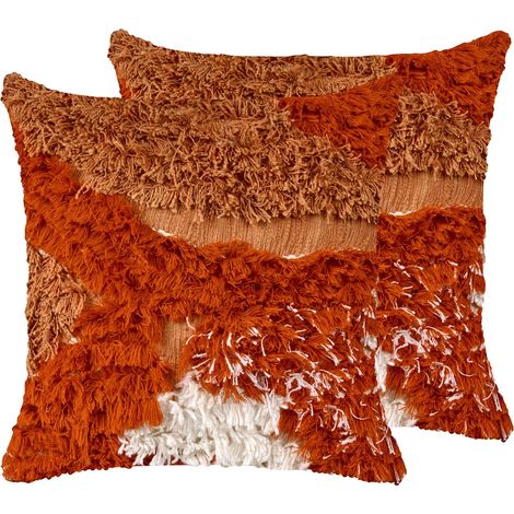 Set di 2 cuscini trapuntati in tessuto arancione 45 x 45 cm Sagenia