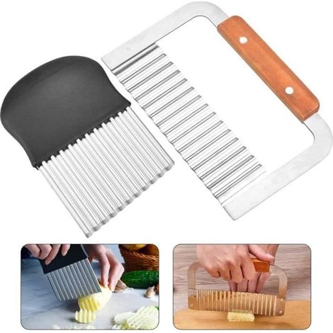 Coupe-Pommes de Terre,Trancheuse de Frites Vague,couteau ondulé,Couteaux à hacher Fruits légumes Lame ondulée Outil de Coupe,2pcs (1/4)