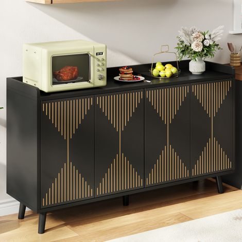 Credenza a 4 ante con ripiani regolabili, 140 x 40 x 84 cm, MDF nero HAVRYA (1/5)
