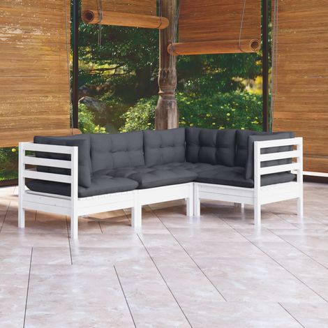 Salon de jardin 4 pcs Ensemble Table et Chaise de Jardin - avec coussins Blanc Bois de pin BV521879 - BonneVie (1/5)