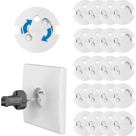 Pack of 20 Baby Socket Covers – 3M Adhesive Electrical Protection – Rotating Mechanism for Child Safety – Compatible with Type E Sockets - 20 Pieces (1/5)