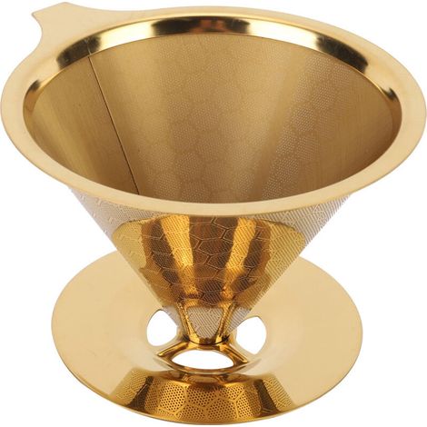Wiederverwendbarer Kaffeefilter aus Edelstahl mit Goldfinish, inklusive Tropfspitze zum Einfüllen des Kaffees in den Filter – Crezuo